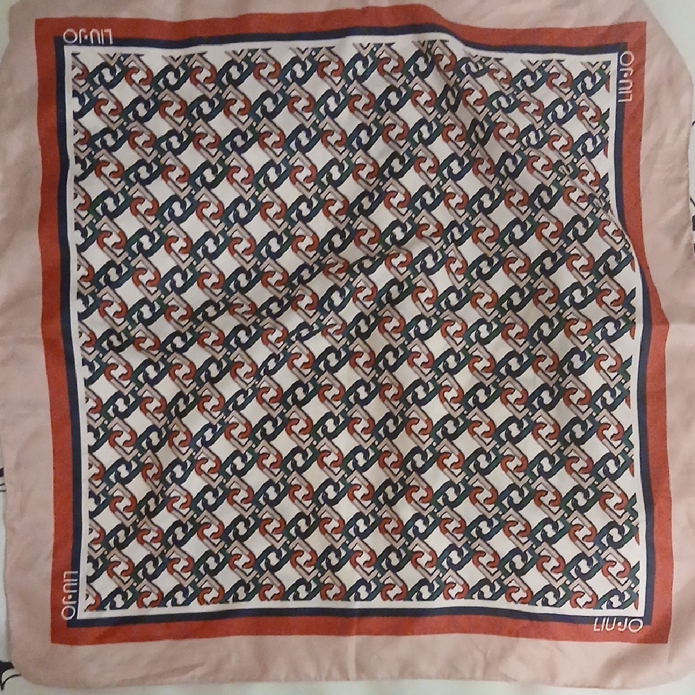 Liu Jo Geometric Silk Scarf in Pink and Blue 19.5in X20in